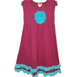 Lilli Lovebird Maroon and Turquoise Ruffle Flower Dress 6
